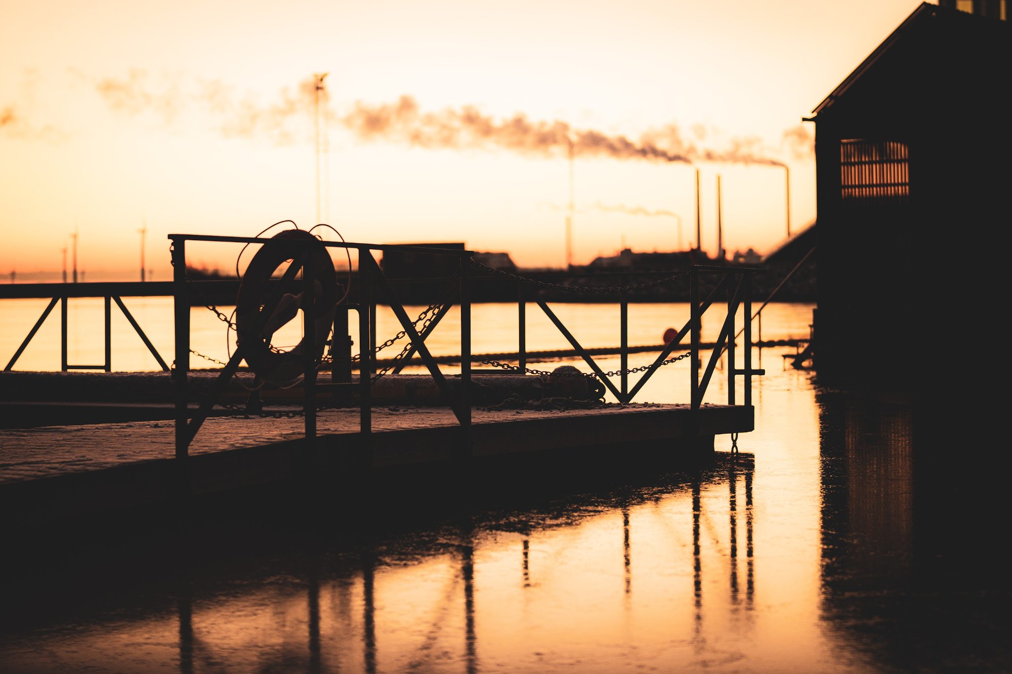 Havneanlæg ved Nordhavn i morgenlys