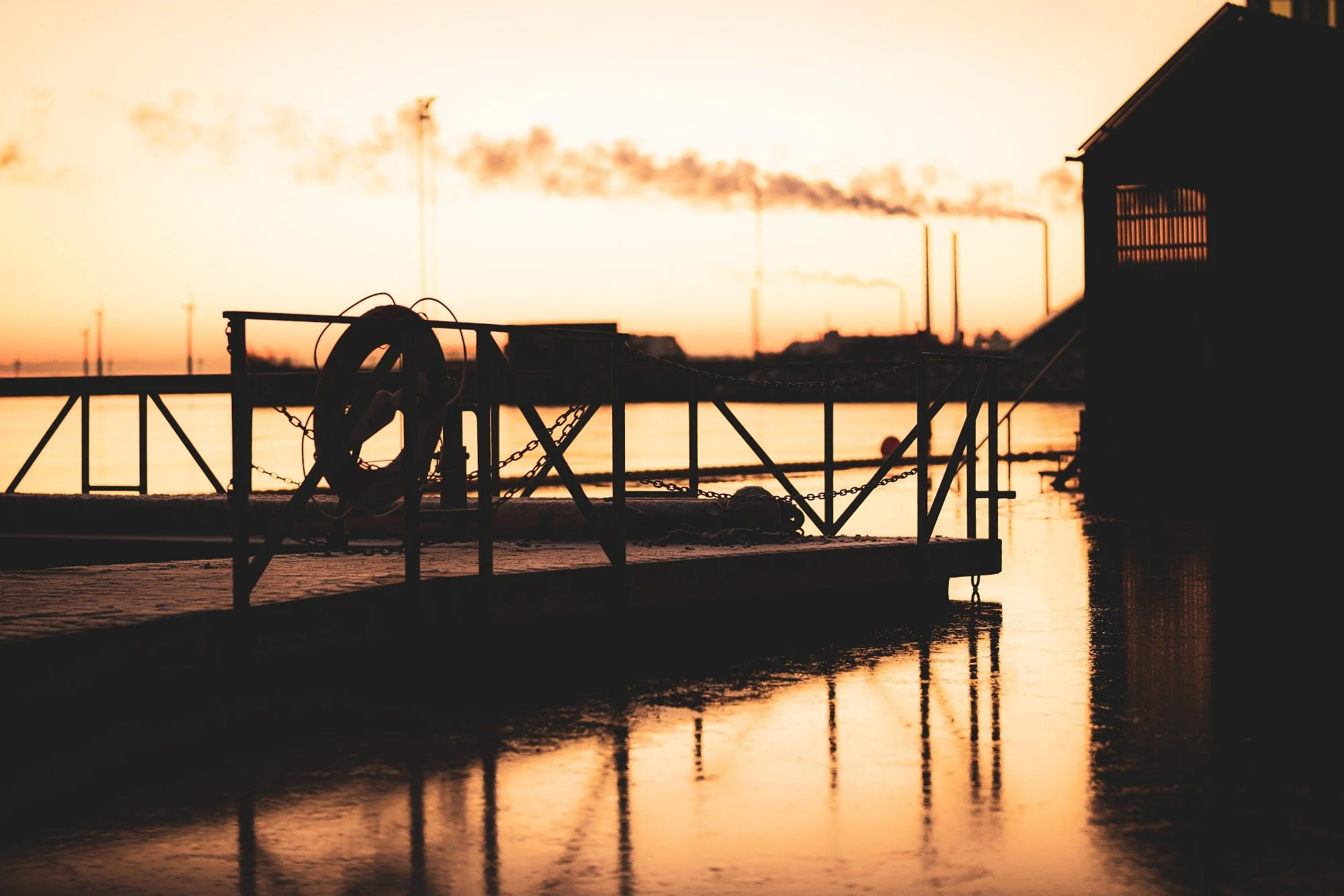 Havneanlæg ved Nordhavn i morgenlys